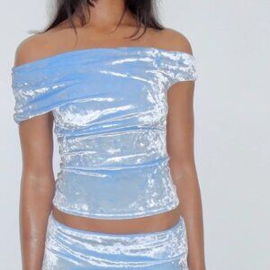 CAMPBELL & KRAMWE Olympia Top + Cleo Hot Shorts in Powder Blue Velvet SET